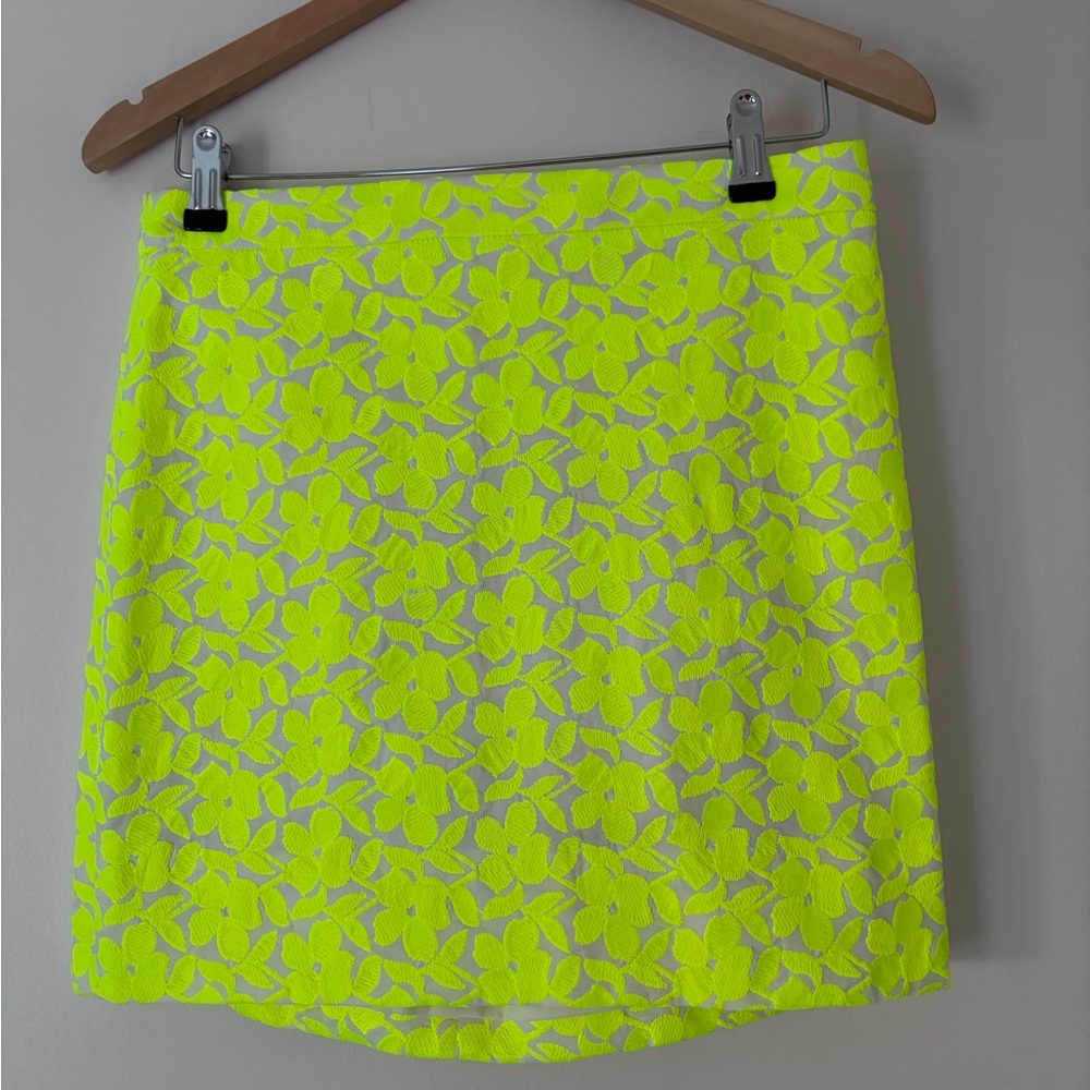 J. Crew Neon Yellow Floral A-Line Skirt - Picture 3 of 9
